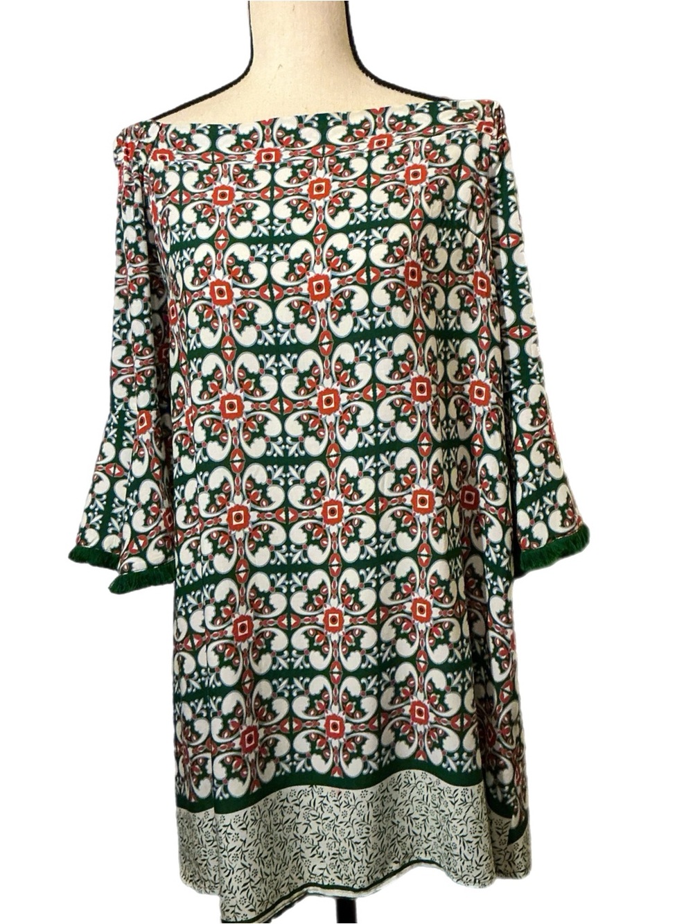 Lulu’s Boho Off Shoulder Mini Dress M Open Back Bell Sleeve Rayon